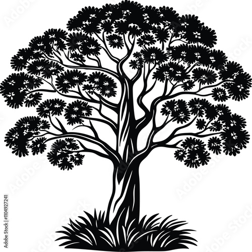 Tree vector silhouette, isolated white background