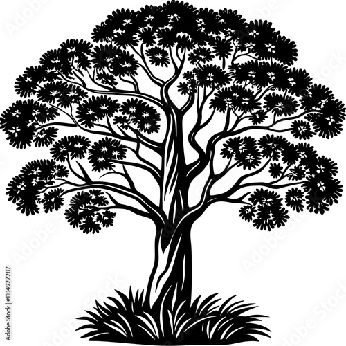 Tree vector silhouette, isolated white background