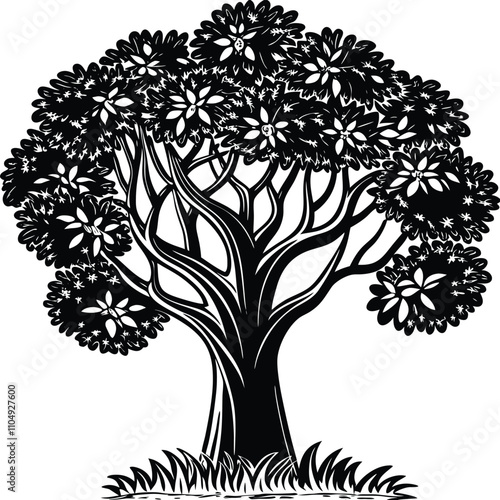 Tree vector silhouette, isolated white background