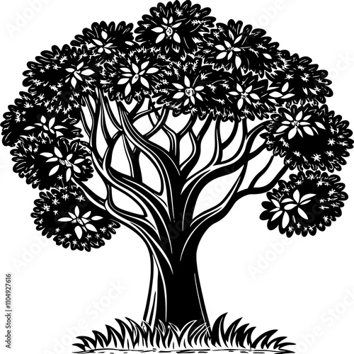 Tree vector silhouette, isolated white background