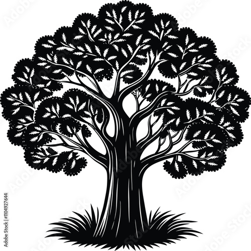 Tree vector silhouette, isolated white background
