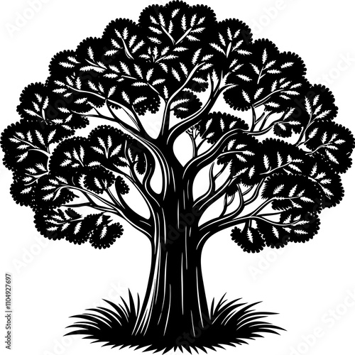 Tree vector silhouette, isolated white background