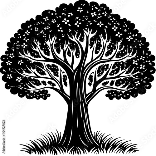 Tree vector silhouette, isolated white background