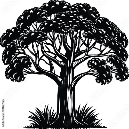 Tree vector silhouette, isolated white background