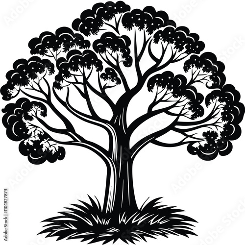Tree vector silhouette, isolated white background