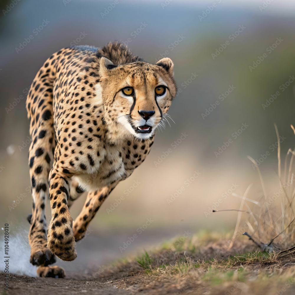 beautiful cheetah hunting for prey with a blurred beautiful cheetah hunting for prey with a blurred