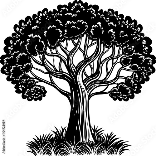 Tree vector silhouette, isolated white background