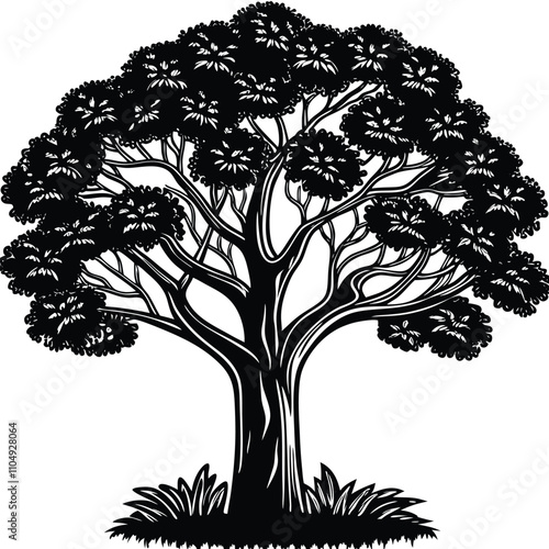 Tree vector silhouette, isolated white background