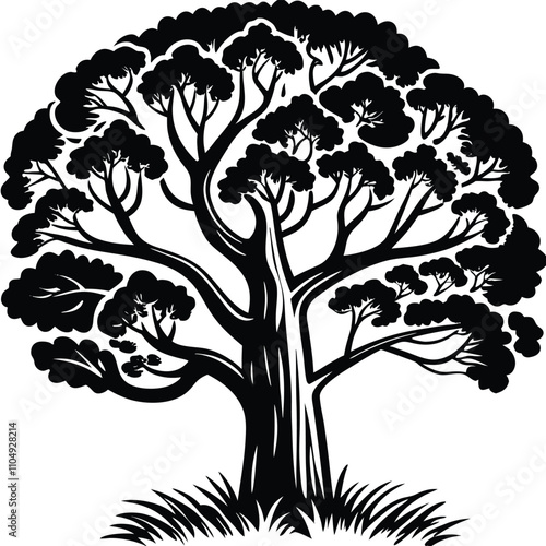 Tree vector silhouette, isolated white background