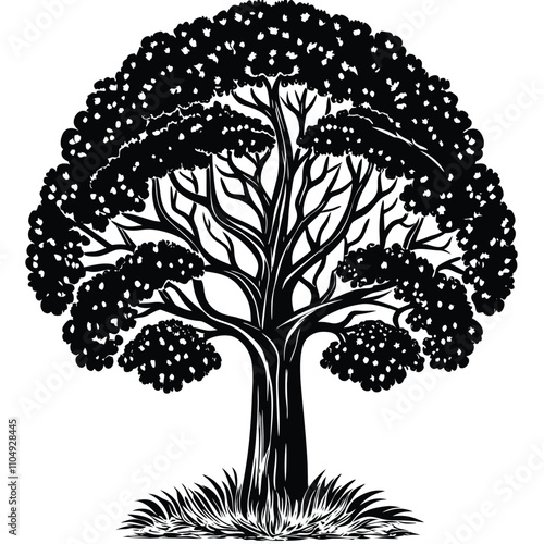 Tree vector silhouette, isolated white background