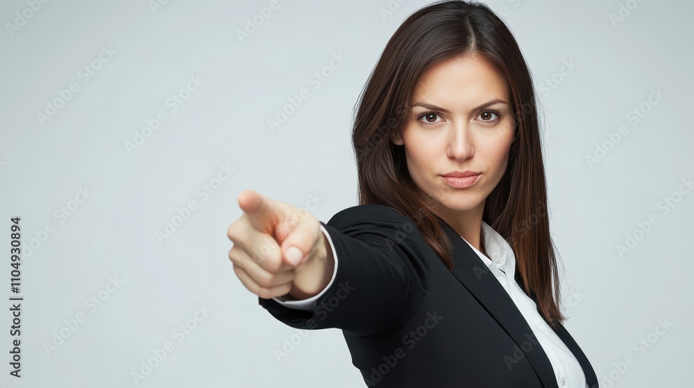 Woman pointing directly at you, captivating image of focused engagement and direct connection Woman pointing directly at you, captivating image of focused engagement and direct connection