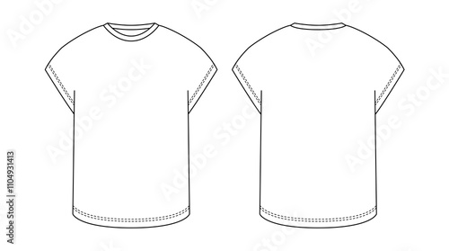 Technical illustration of a women's basic t-shirt with a classic fit and short sleeves, ideal for casual wear.