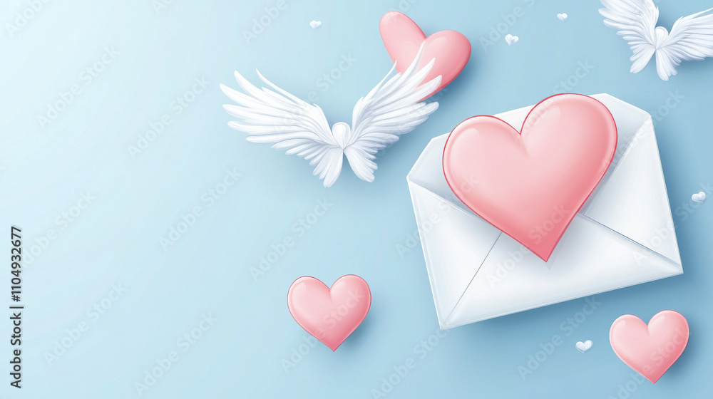 3d love letter - closed and open pink paper envelope with heart shapes, white wings and notification icon. Cartoon realistic vector illustration set of cute romantic post mail for St Valentine day. 3d love letter - closed and open pink paper envelope with heart shapes, white wings and notification icon. Cartoon realistic vector illustration set of cute romantic post mail for St Valentine day.