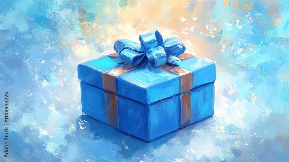 Elegant new year's eve background featuring a blue gift box with a festive ribbon, surrounded by sparkling lights and a warm holiday atmosphere, perfect for celebratory greetings, party invitations, a Elegant new year's eve background featuring a blue gift box with a festive ribbon, surrounded by sparkling lights and a warm holiday atmosphere, perfect for celebratory greetings, party invitations, a