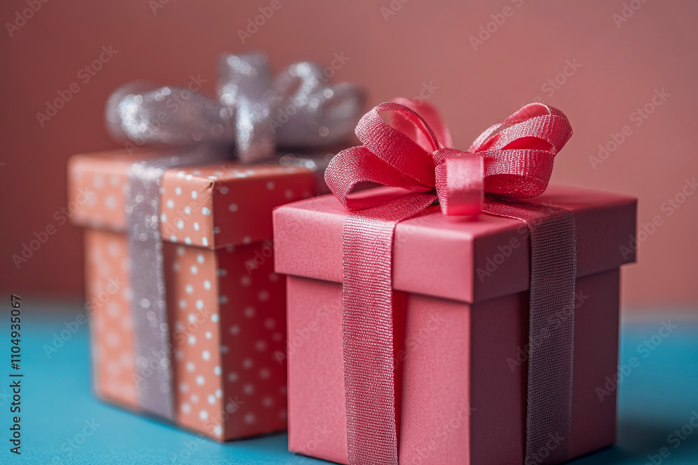 Elegant gift box pair with ribbon bows for celebrations and occasions Elegant gift box pair with ribbon bows for celebrations and occasions