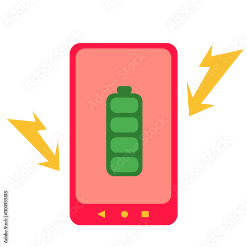 Phone with fully charged battery. Recharging your phone. Pink phone