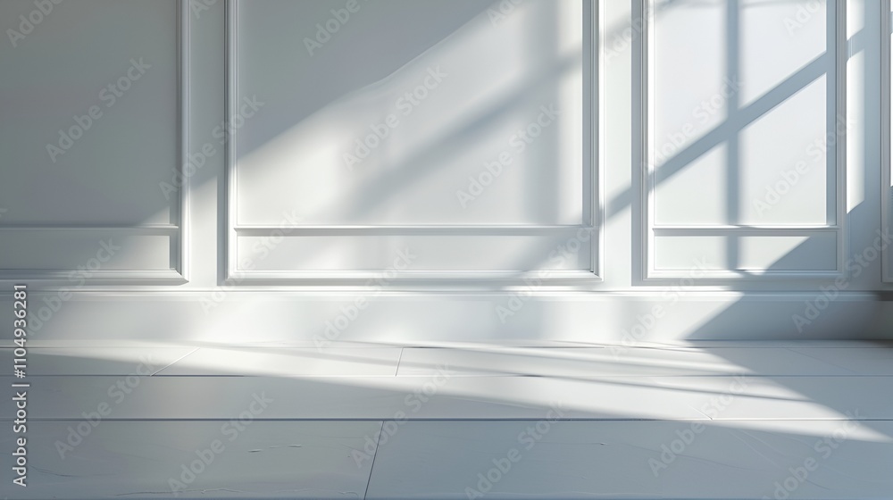 White Wall Panels with Soft Light Shadows Background White Wall Panels with Soft Light Shadows Background