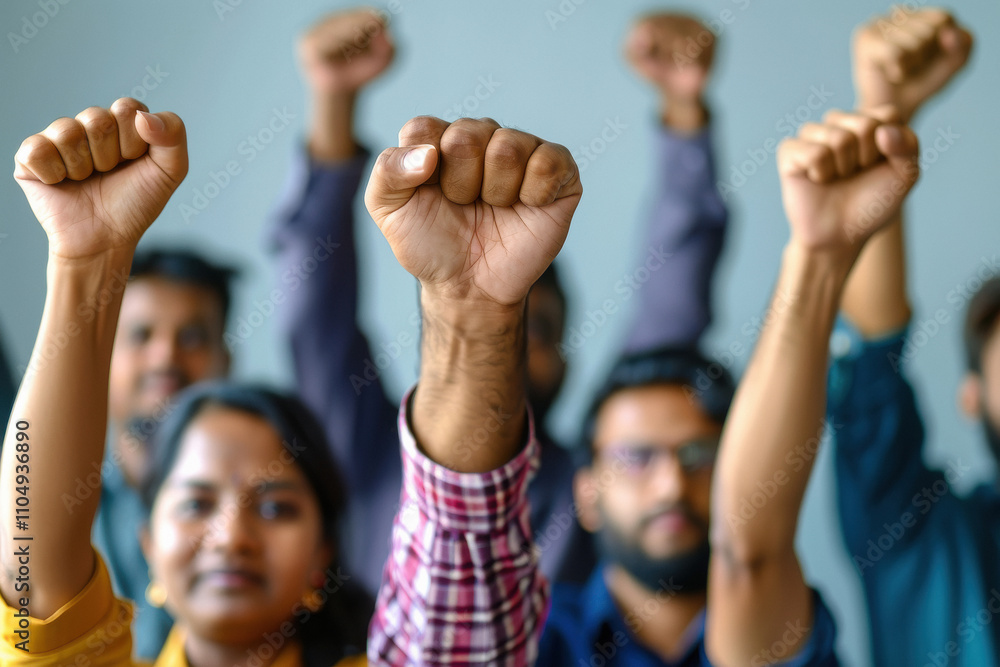 Fototapeta premium young indian people raised fists in the air