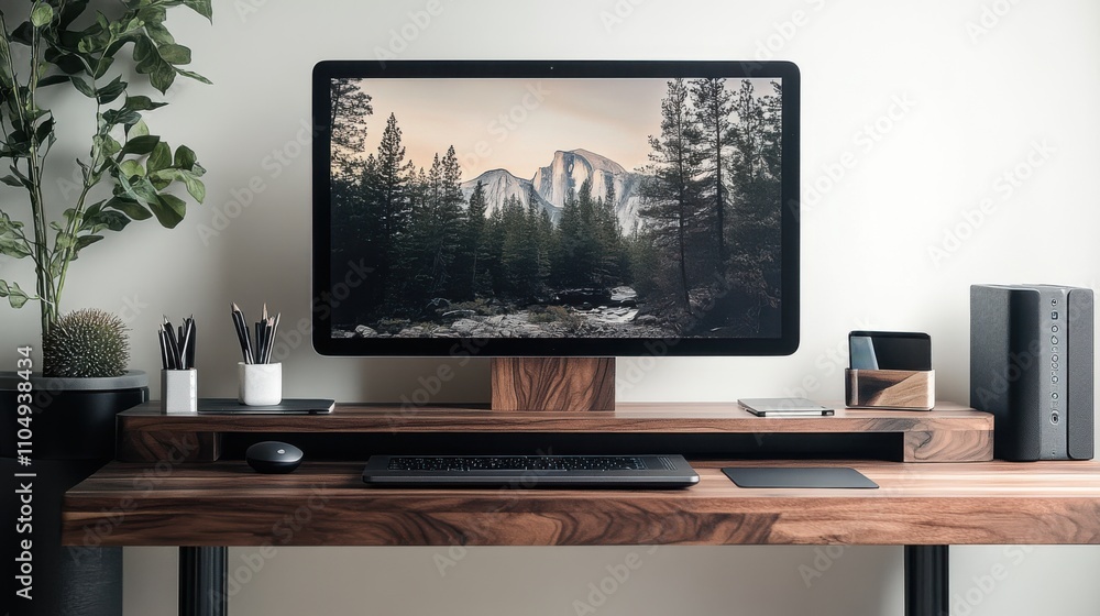 Minimalistic office desk featuring a slim laptop Minimalistic office desk featuring a slim laptop