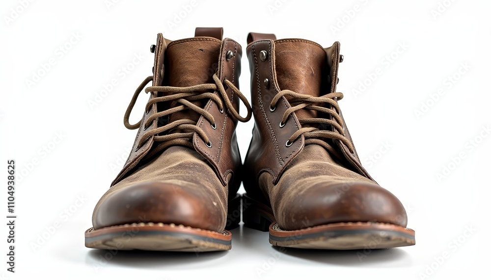 Brown leather work boots with laces Brown leather work boots with laces
