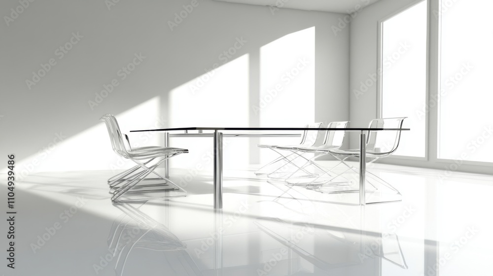Modern meeting room with a large glass table and sleek chairs Modern meeting room with a large glass table and sleek chairs