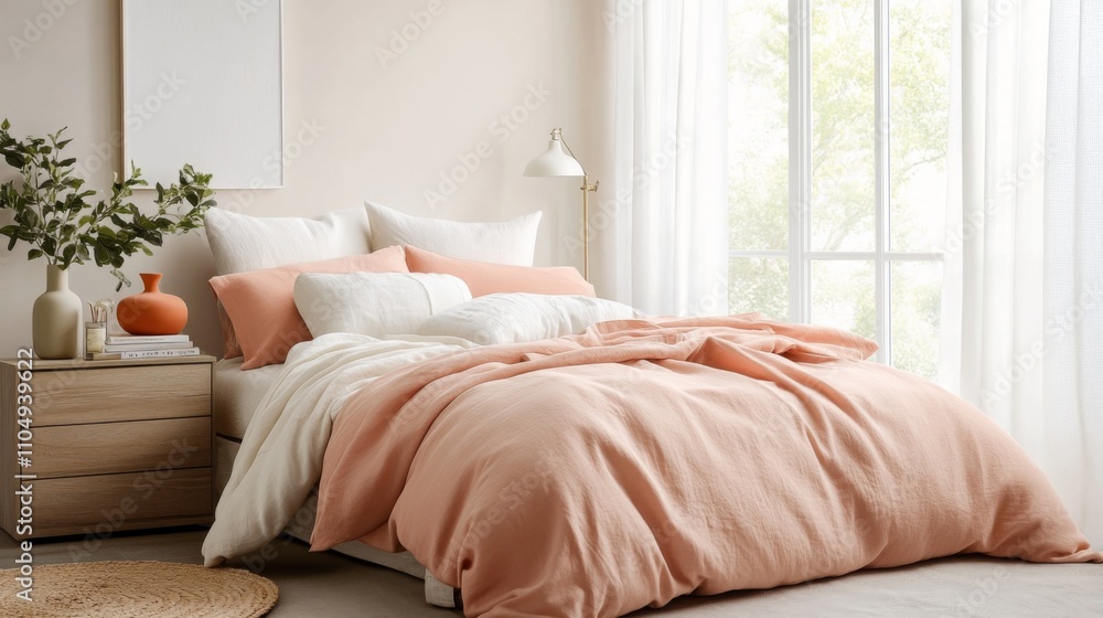 Modern bedroom large window right side has white A comfy Modern bedroom large window right side has white A comfy