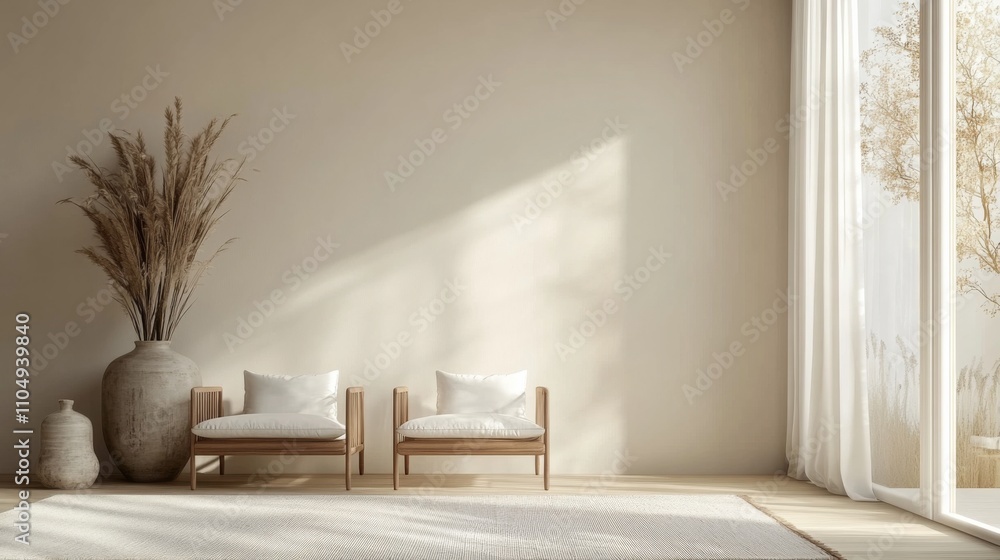 Fototapeta premium Modern living room large window right side has Minimalist