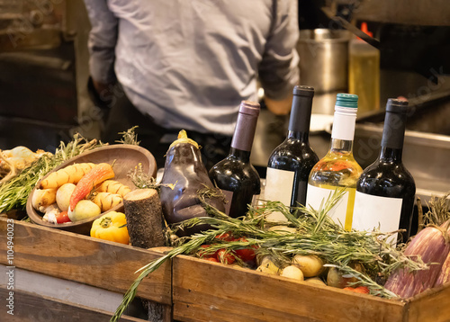 Argentina, San Telmo market restaurants offering parilla grilled meat traditional cuisine . photo