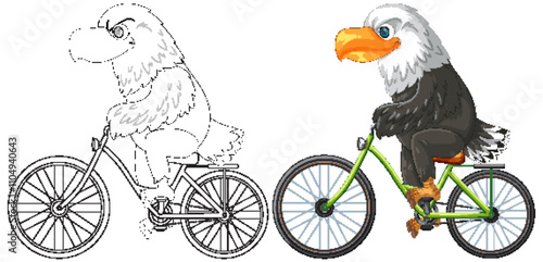 Eagle Riding a Bicycle Illustration