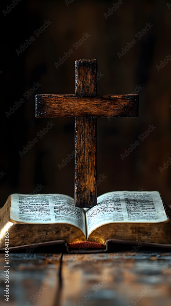Photo of a wooden cross on an open Bible placed against a white wood background, serving as a web banner with copy space on the right. Minimalist composition with high-definition quality.
Photo of a wooden cross on an open Bible placed against a white wood background, serving as a web banner with copy space on the right. Minimalist composition with high-definition quality.
