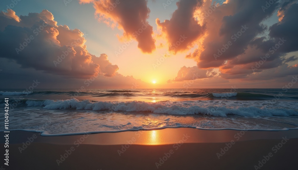 Sunset over the ocean with clouds in the sky Sunset over the ocean with clouds in the sky