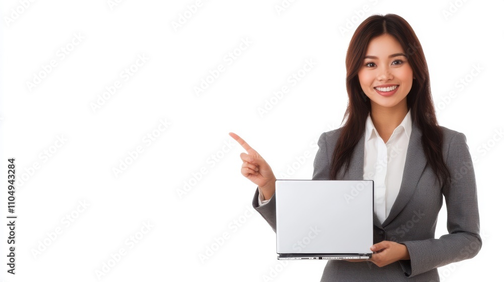 Smiling young businesswoman from Asia, holding a laptop, Smiling young businesswoman from Asia, holding a laptop,