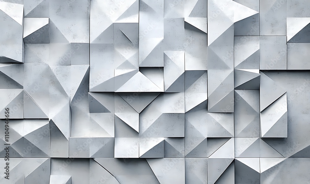 A detailed view of a textured, white geometric surface formed by numerous folded paper shapes, showcasing A detailed view of a textured, white geometric surface formed by numerous folded paper shapes, showcasing