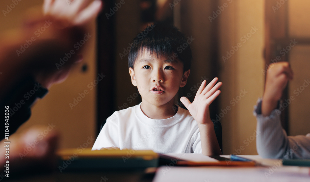 Education, count help and home school with kid, notebook and growth from homework. Parent, math and Japanese boy with hand gesture, studying and lounge with number learning and knowledge at table Education, count help and home school with kid, notebook and growth from homework. Parent, math and Japanese boy with hand gesture, studying and lounge with number learning and knowledge at table