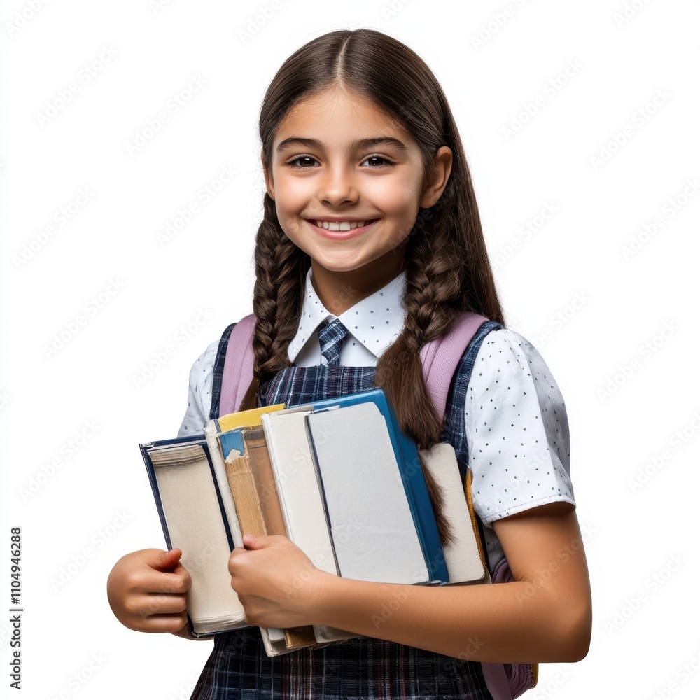Young student girl with a friendly smile holding school books Young student girl with a friendly smile holding school books