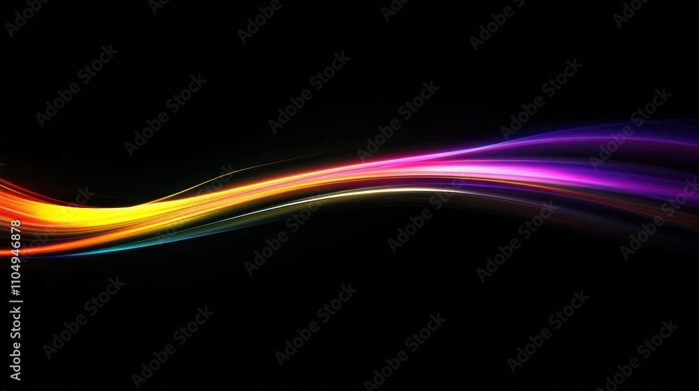 Elegant rainbow flare crossing a black background horizontally, sleek minimalist design with a modern aesthetic Elegant rainbow flare crossing a black background horizontally, sleek minimalist design with a modern aesthetic