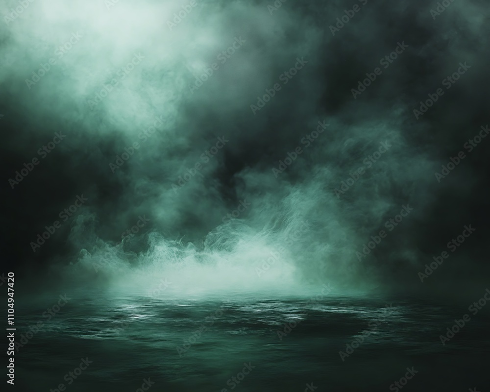 Dimly lit grassy ground shrouded in thick, swirling mist with a mysterious, Dimly lit grassy ground shrouded in thick, swirling mist with a mysterious,