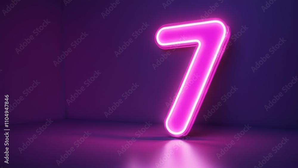 Neon Pink 3D Number 7 on Purple Gradient Background Neon Pink 3D Number 7 on Purple Gradient Background