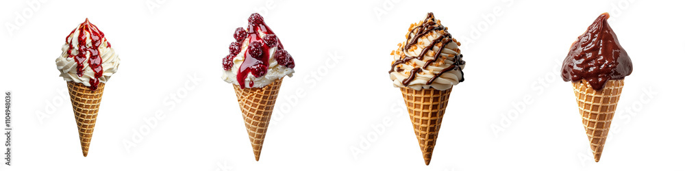 Cream cone with spreading sauce, isolated on a white background. collection set png. Cream cone with spreading sauce, isolated on a white background. collection set png.