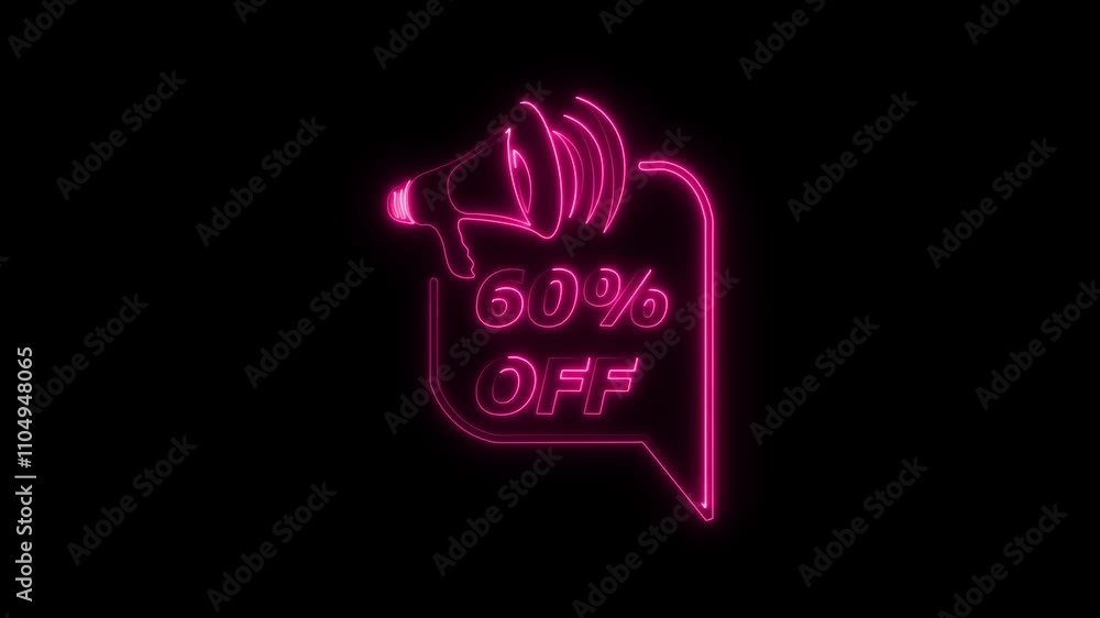 Neon 60 percent OFF Sale Discount Banner with megaphone. Neon 60 percent OFF Sale Discount Banner with megaphone.
