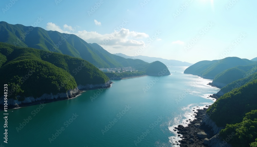 Obraz premium Peaceful river between lush green mountains