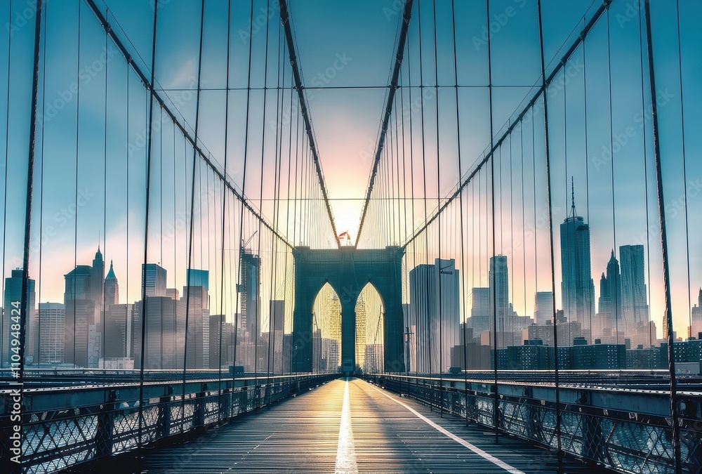 Fototapeta premium Brooklyn Bridge Sunrise Skyline Cityscape View