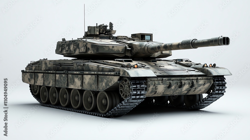 A military tank isolated against a white background. A military tank isolated against a white background.