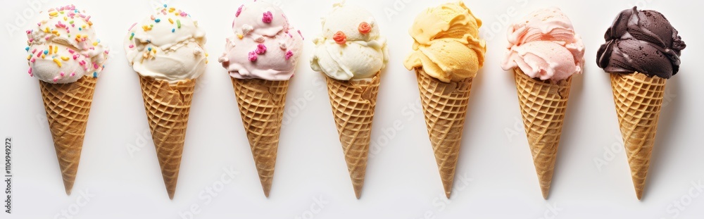 Assorted Ice Cream Cones In A Row Assorted Ice Cream Cones In A Row