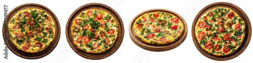 Frittata placed on a wooden tray, isolated on a white background. collection set png.