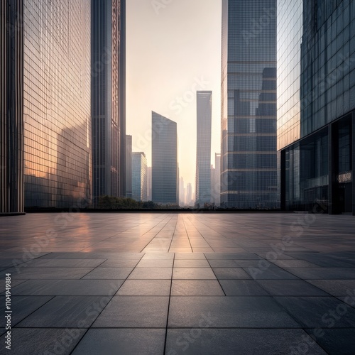 Wallpaper Mural City center plaza with modern skyscrapers, dawn light, leading lines composition Torontodigital.ca