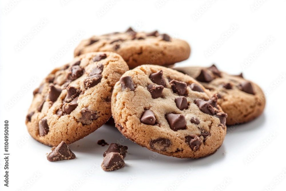 Delicious chocolate chip cookies on isolated white background Delicious chocolate chip cookies on isolated white background
