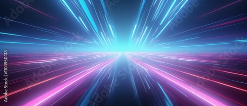 Abstract Neon Light Speed Lines Converging Horizon