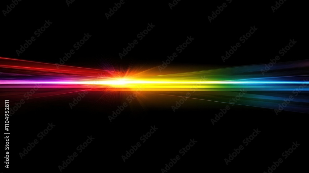 Horizontal rainbow beam glowing over black, sleek and modern minimalist design with a stylish touch Horizontal rainbow beam glowing over black, sleek and modern minimalist design with a stylish touch