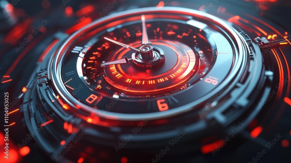 Futuristic Clock Face Glowing Red Digital Timepiece Futuristic Clock Face Glowing Red Digital Timepiece